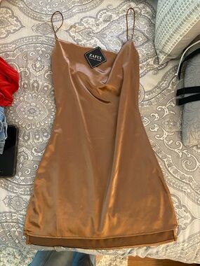 Zaful Satin Copper-Brown Mini Slip Dress